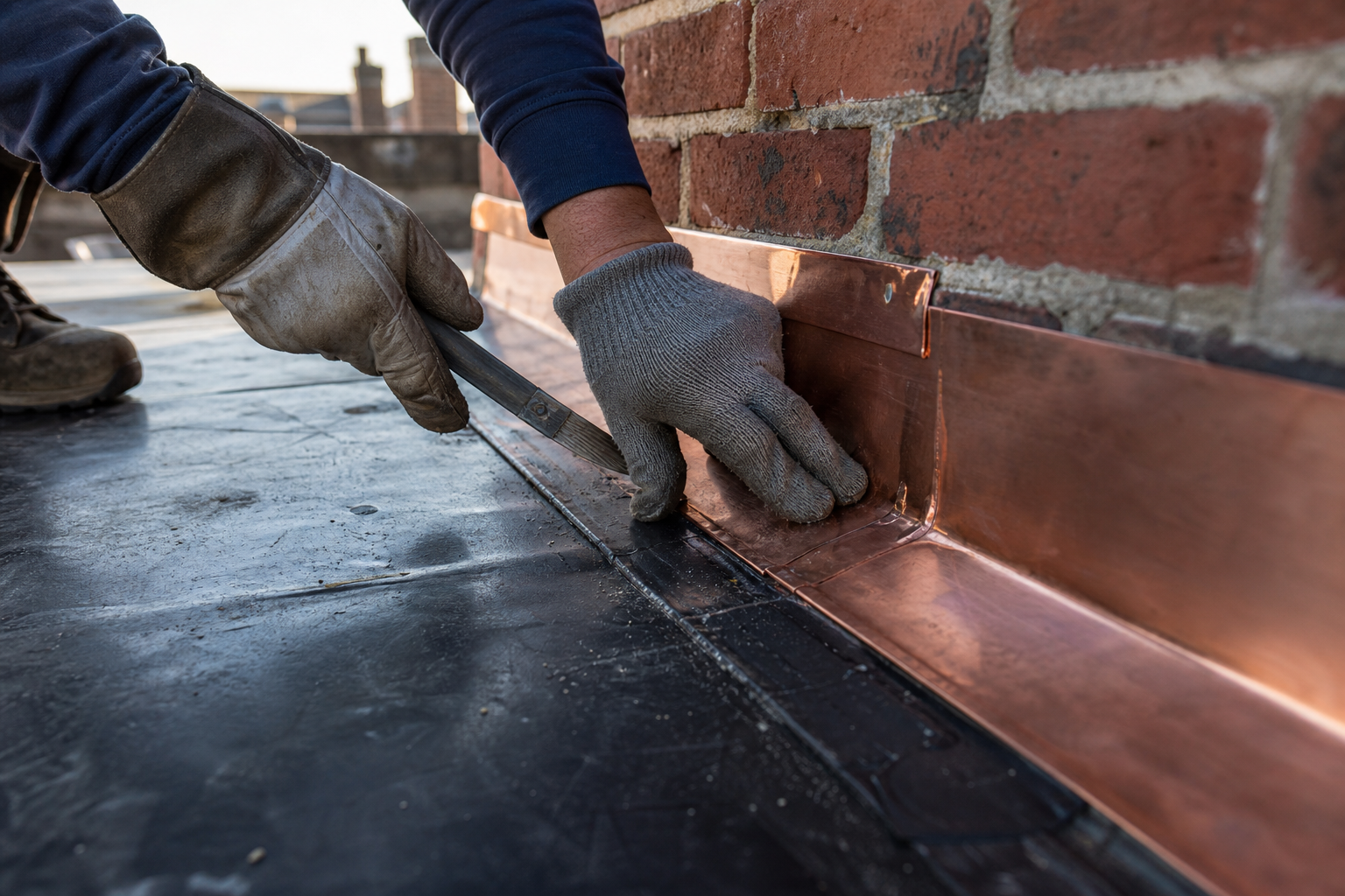 Roof flashing and masonry detail